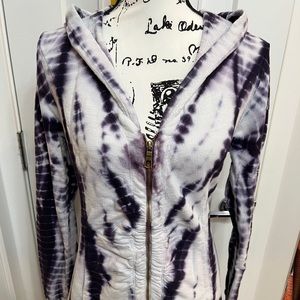 XCVI Hoodie L Large Women Tunic Zip Jacket Tie Dye Boho Uneven Hem Purple
